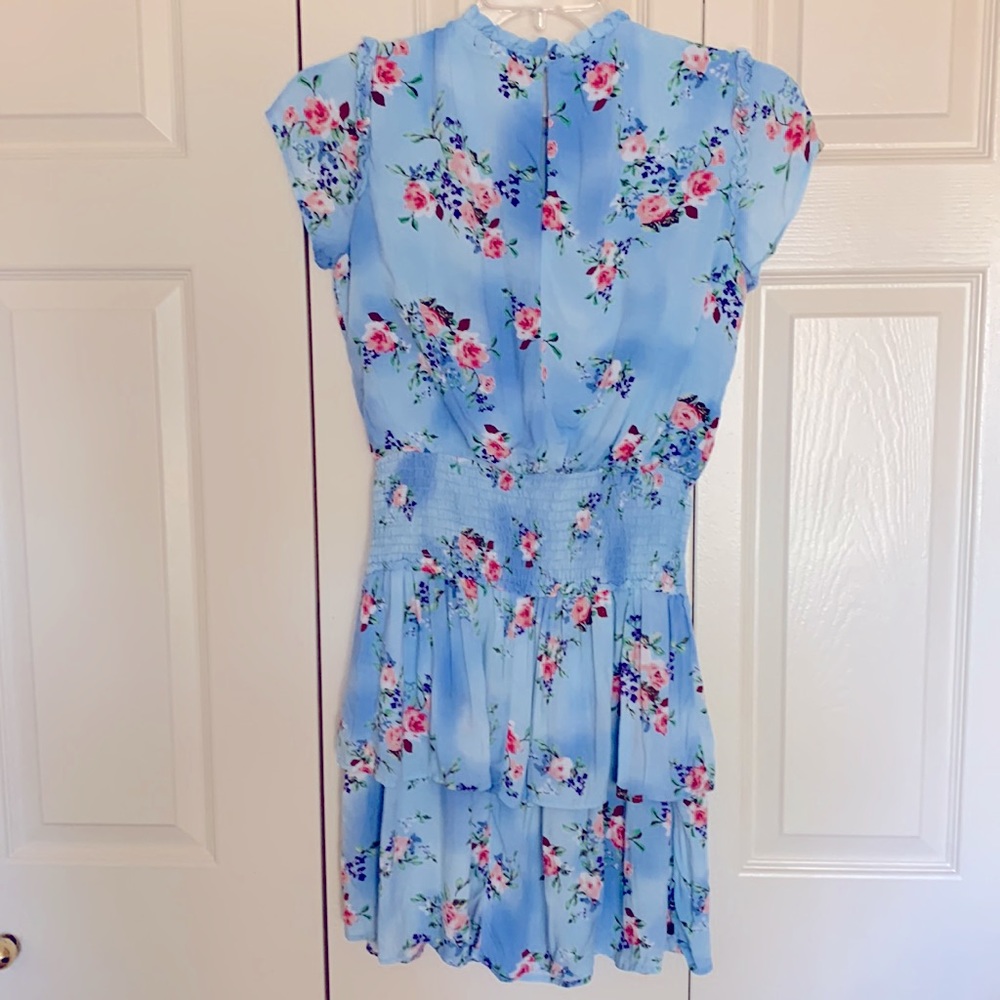 Gibson floral print dress, size S, smocked waist, layered bottom, blue/pink - Picture 4 of 6